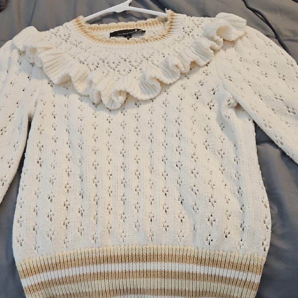 Elegant Cream Sweater with Ruffle Detail